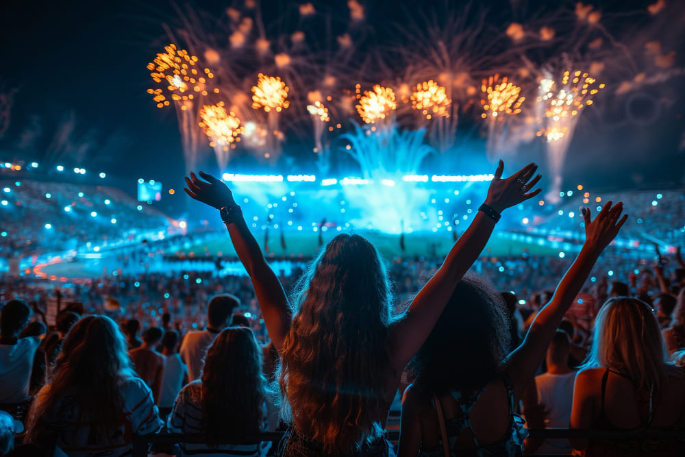 Modern music festival crowd